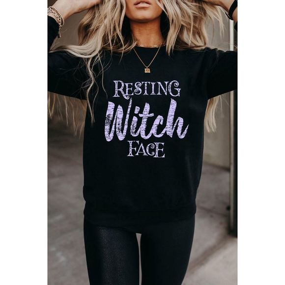 Azura Exchange  Black RESTING Witch FACE Graphic Pullover Sweatshirt - Picture 4 of 6